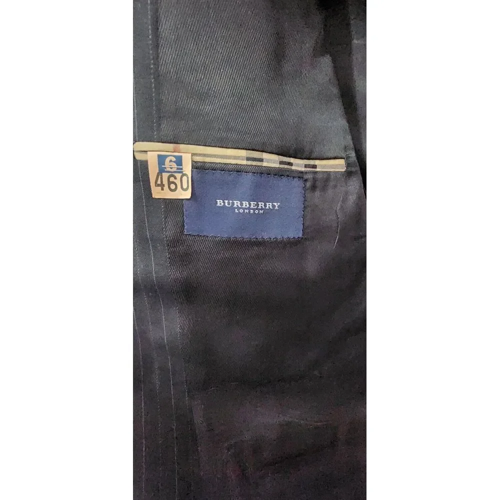 Burberry Men's Suit Blazer 46R 2-Button‎ Grey Pin-Striped 100% Wool EUC